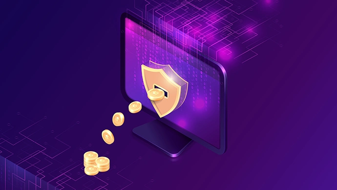 gold coins going into a shield in a computer screen